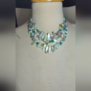 Napier Iridescent Shell  White and Purple Necklace